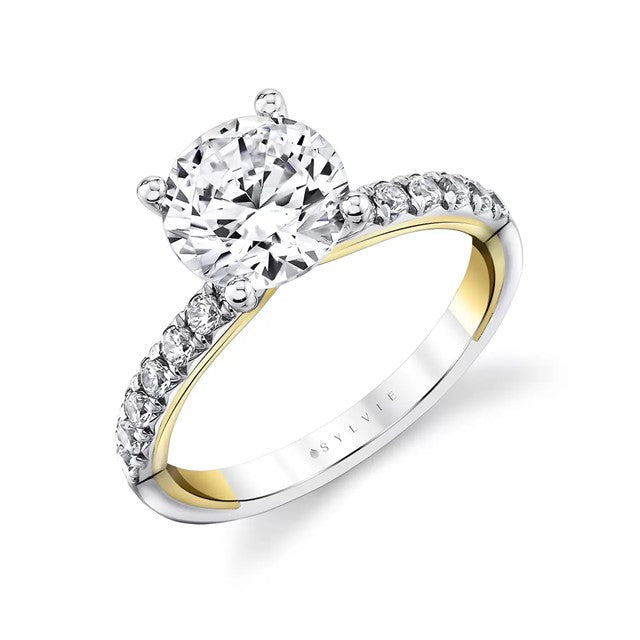 Yellow and White Gold Round Diamond Mounting