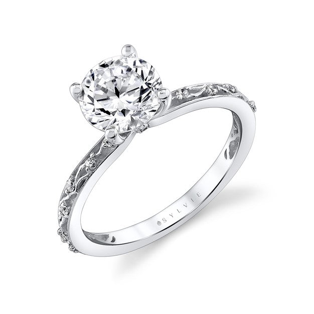 Round Diamond Engagement Mounting with Vine Sides