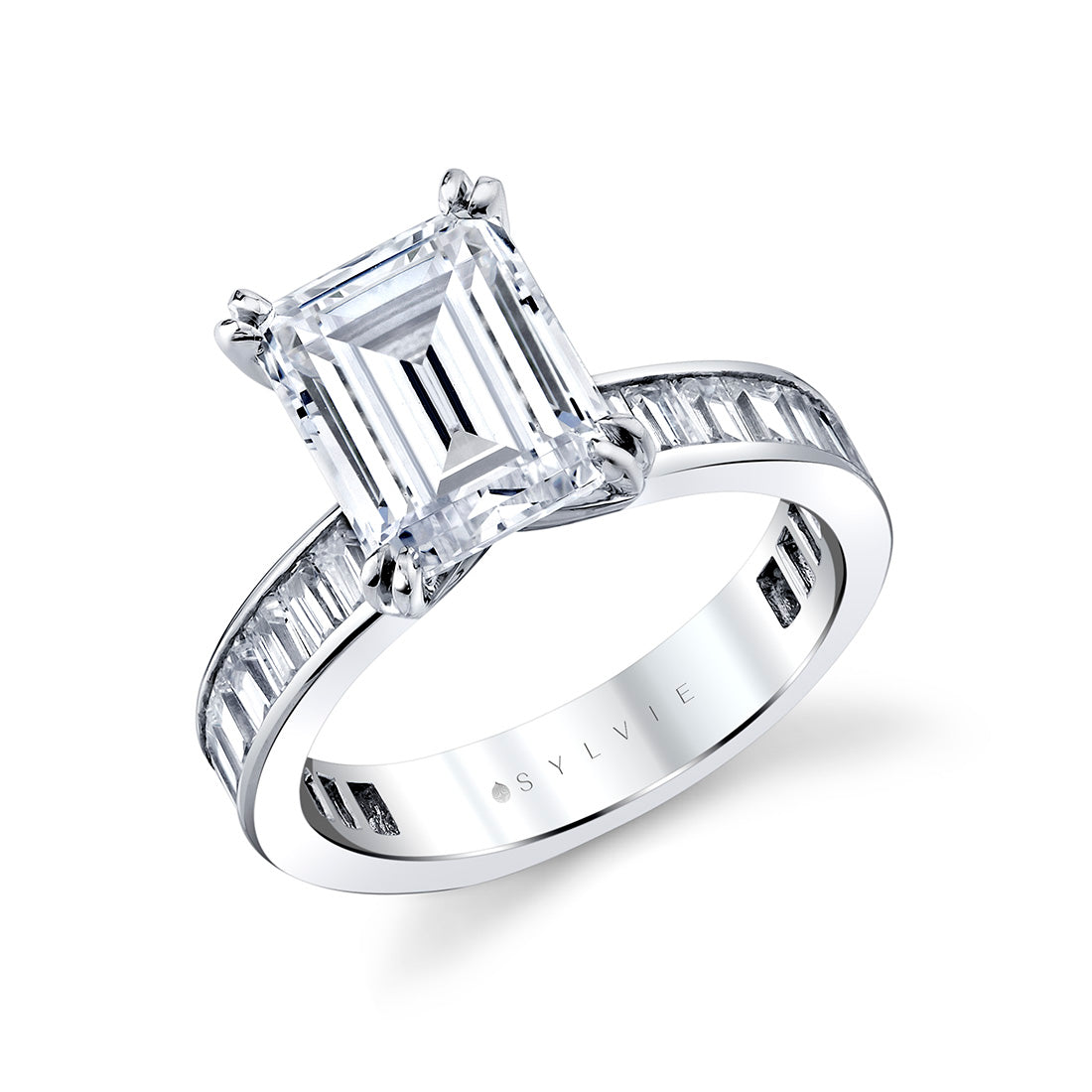 White Gold Mounting with Baguette Channel Set Diamond Sides