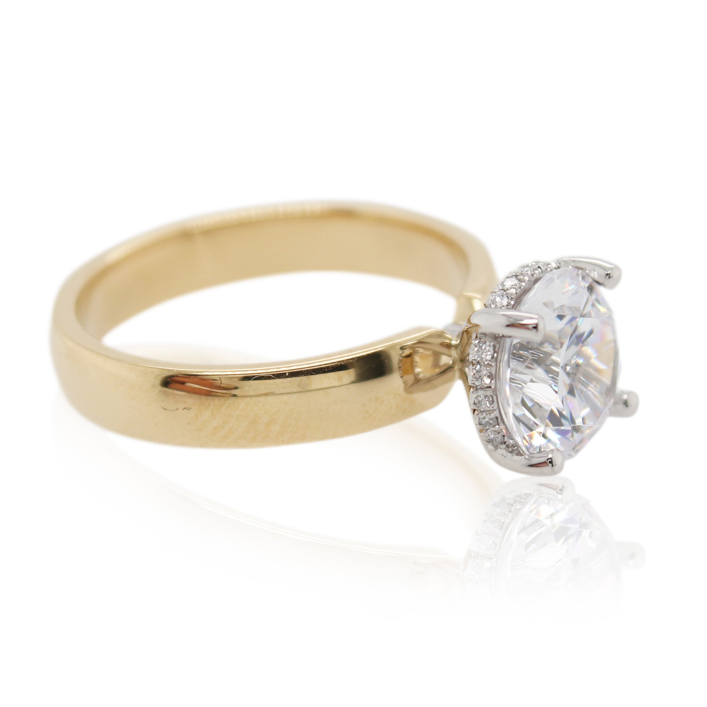Precision Set Yellow Gold and Platinum Hidden Halo Diamond Mounting