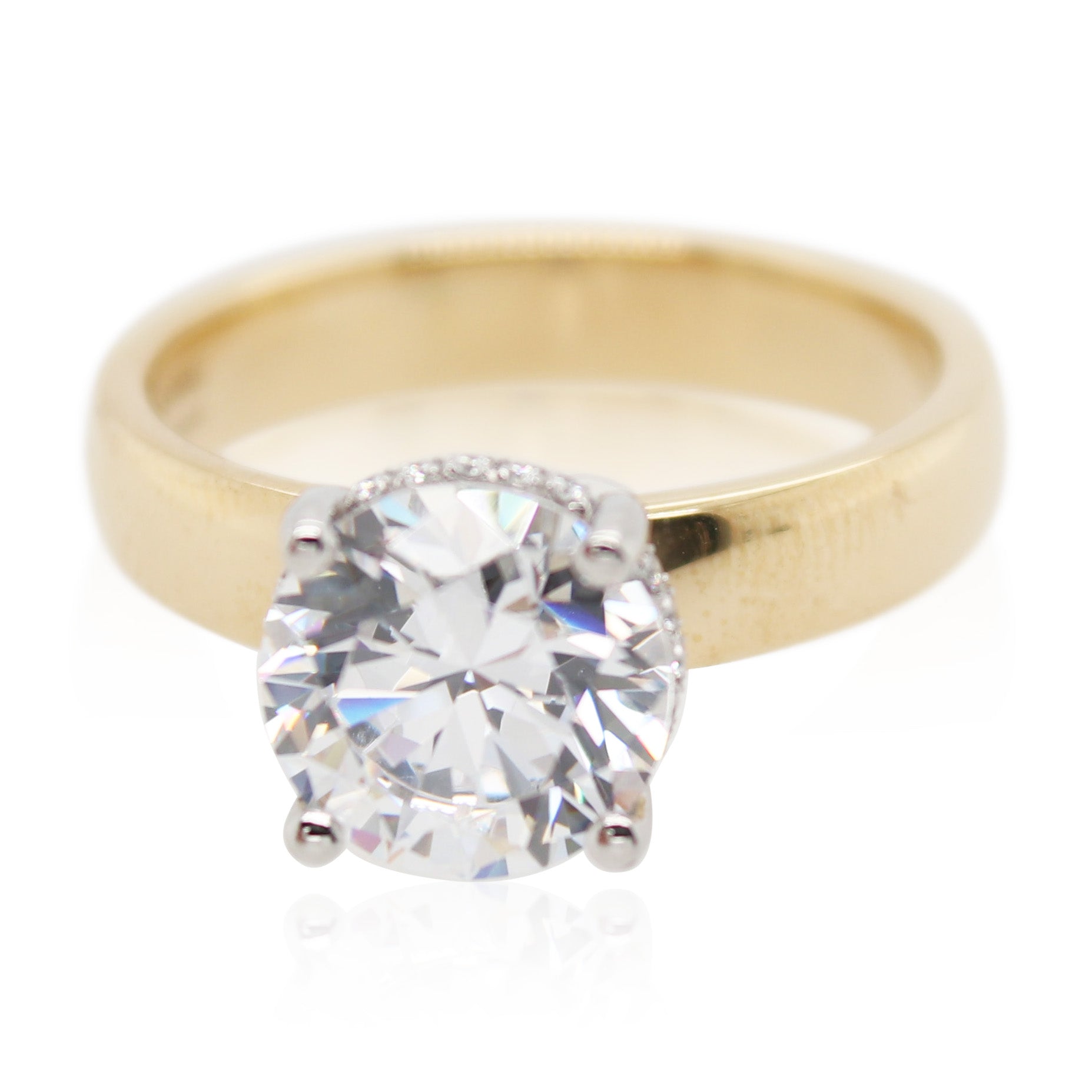 Precision Set Yellow Gold and Platinum Hidden Halo Diamond Mounting