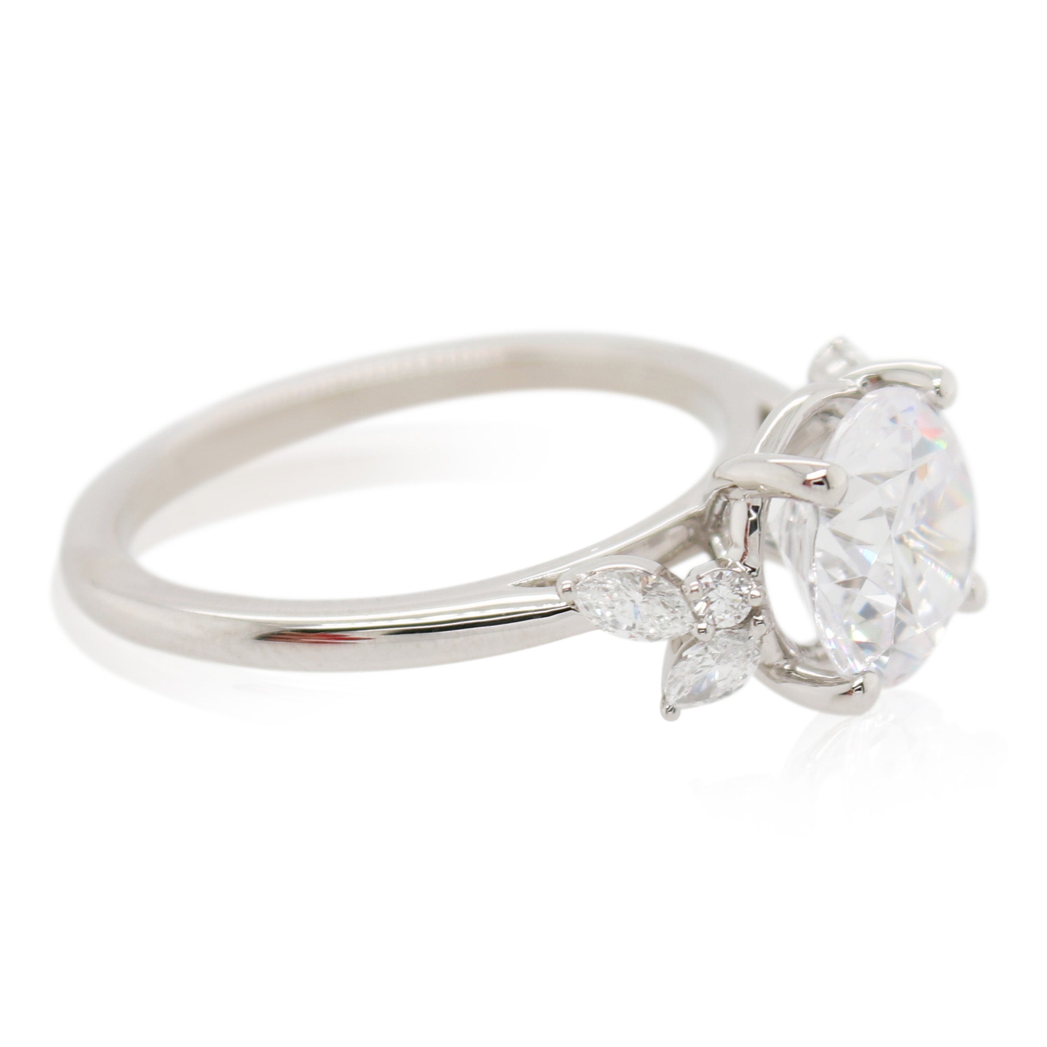Marquise and Round Diamond Floral Sides Engagement Mounting