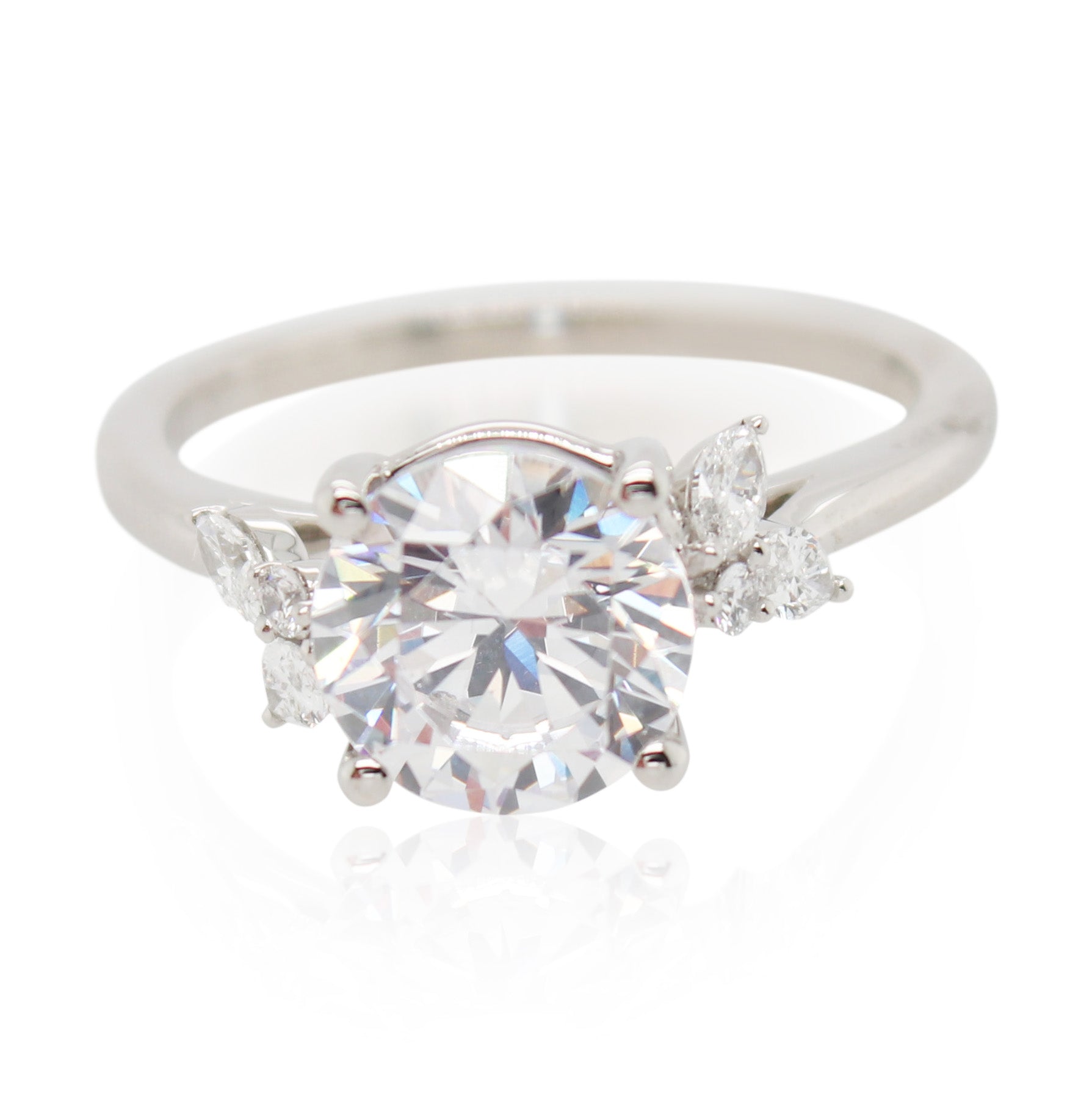 Marquise and Round Diamond Floral Sides Engagement Mounting