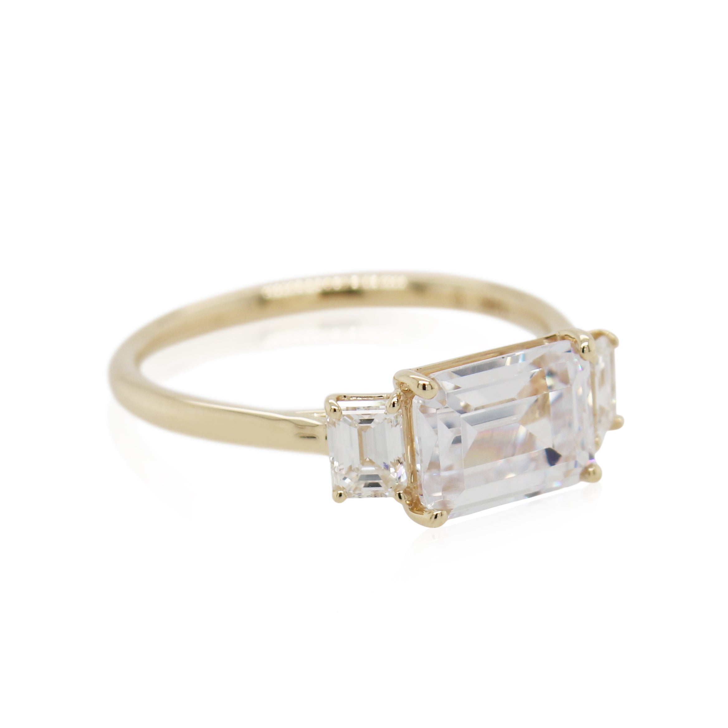 East West Set Emerald Cut Diamond Engagement Ring Mounting