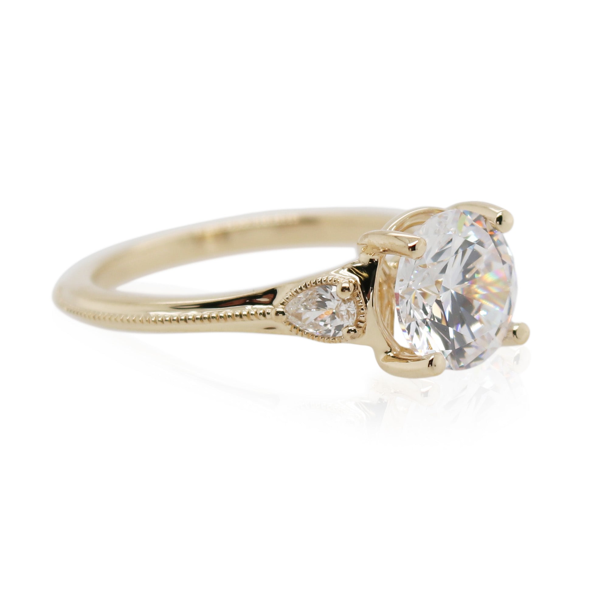 Yellow Gold Pear Shaped Diamond Accented Engagement Ring Mounting