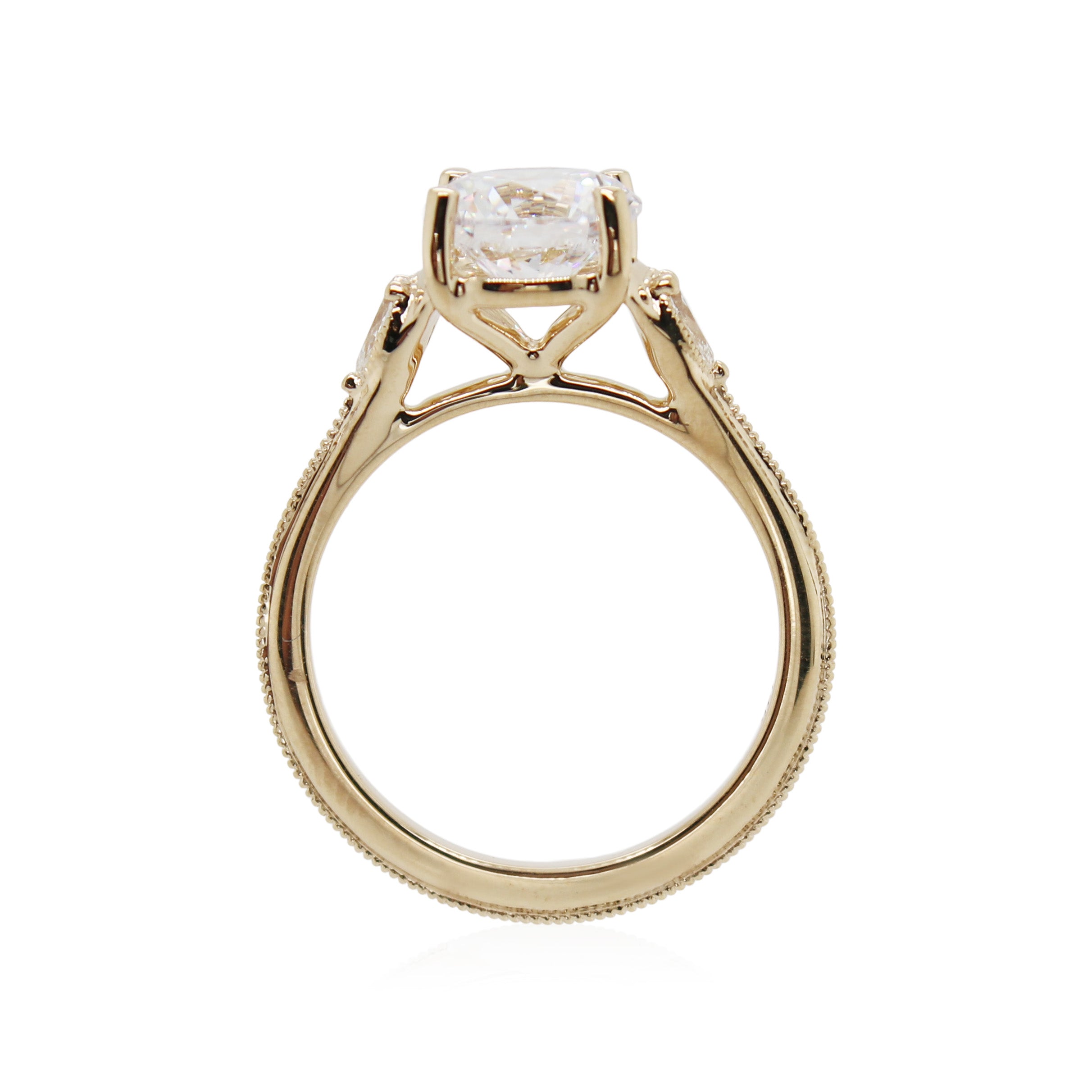 Yellow Gold Pear Shaped Diamond Accented Engagement Ring Mounting
