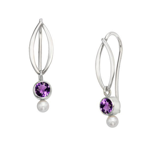 Freshwater Pearl and Amethyst Dew Drop Earrings
