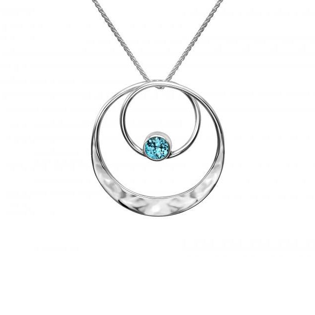 Blue Topaz Hammered Circle Juliet Pendant