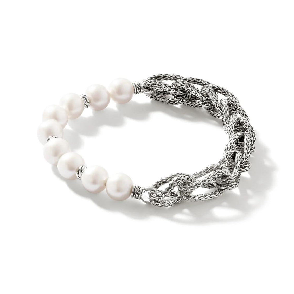 John Hardy 9-9.5mm Pearl and Woven Link Bracelet