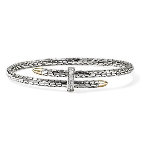 John Hardy Spear Collection Sterling Silver and Yellow Gold Diamond Bypass Cuff