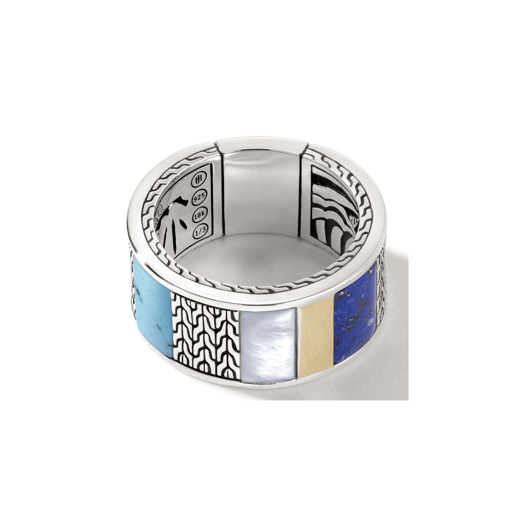 Classic Chain Mother of Pearl, Turquoise, and Lapis Lazuli Ring