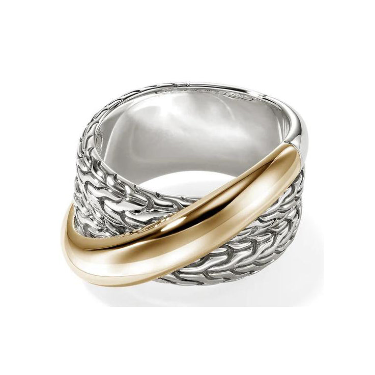 John Hardy Sterling Silver and Yellow Gold Crossover Ring