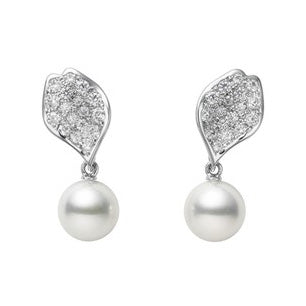 Mikimoto Akoya Pearl and Pavé Diamond Drop Earrings