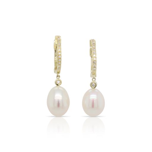 Pearl and Diamond Dangle Earrings