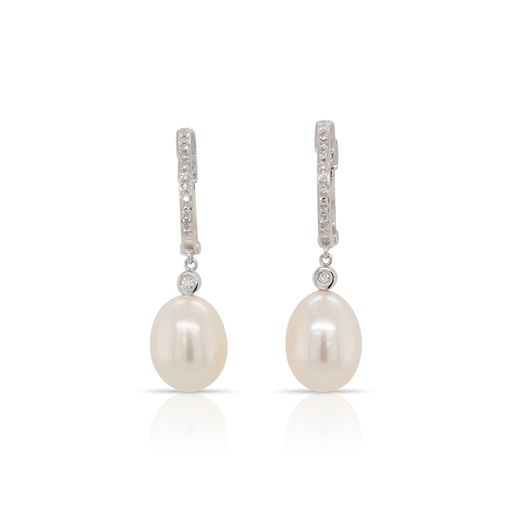 Pearl and Diamond Dangle Earrings