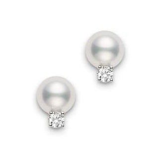 Mikimoto White Gold Pearl and Diamond Stud Earrings