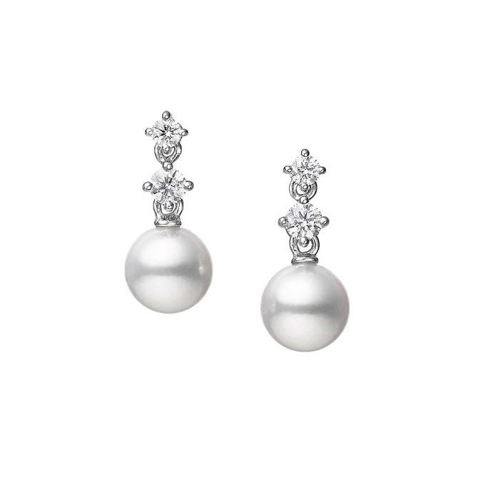 Mikimoto Cultured Akoya Pearl and Diamond Drop Earrings