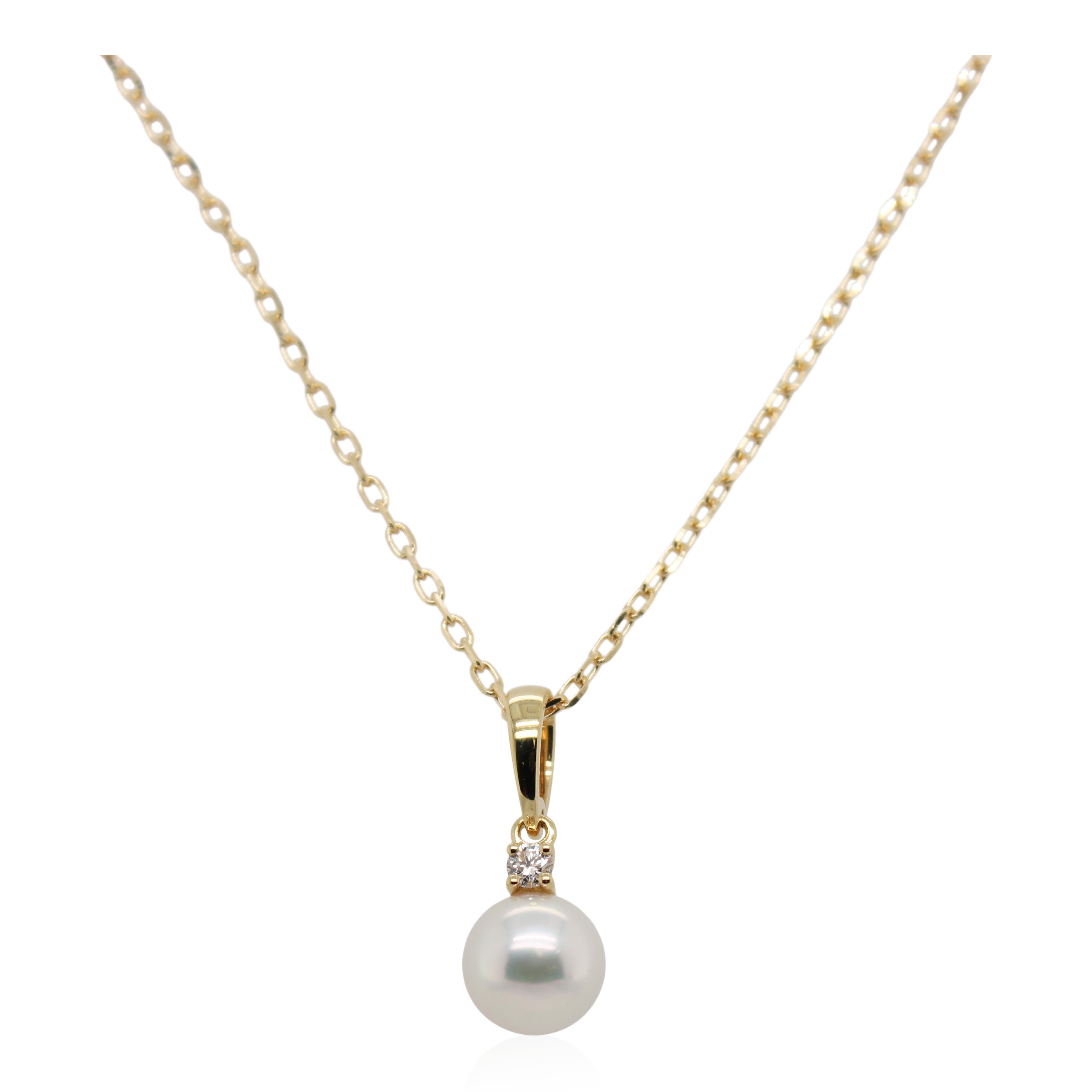 Mikimoto Yellow Gold Pearl and 0.03ct Diamond Pendant