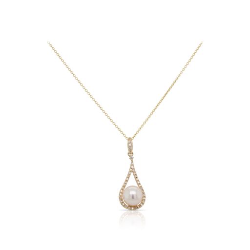 Pearl and Diamond Teardrop Necklace