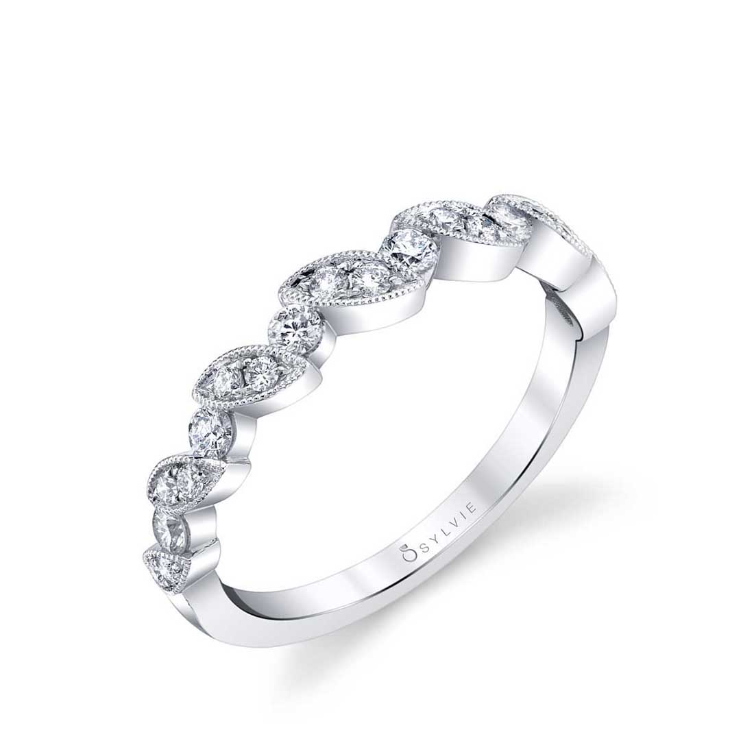 Lily White Gold and Diamond Wedding Band