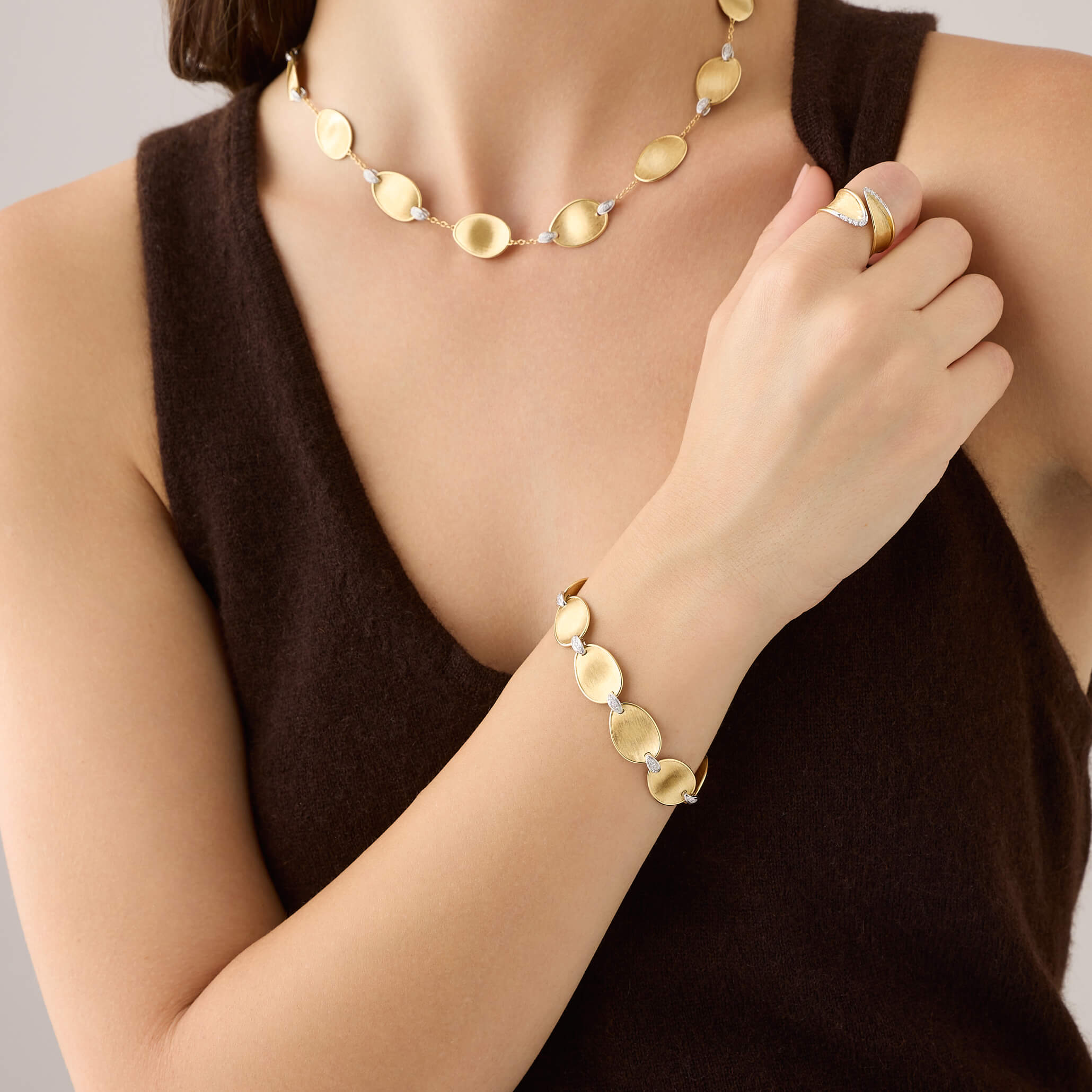 Marco Bicego Lunaria Collection 18K Yellow Gold and Diamond Twist Ring