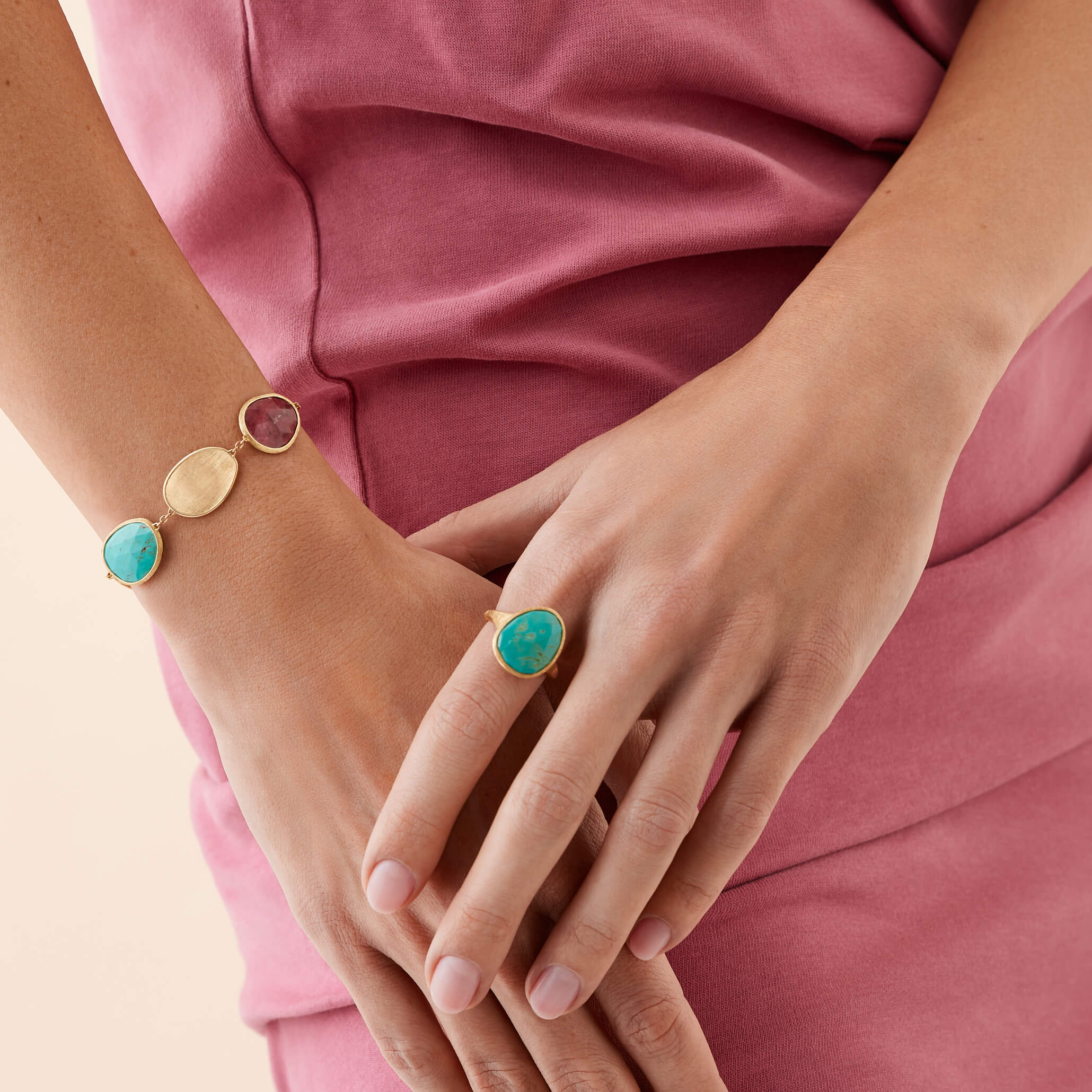 Marco Bicego Lunaria Collection 18K Yellow Gold Bracelet with Thulite, Turquoise, and Charoite