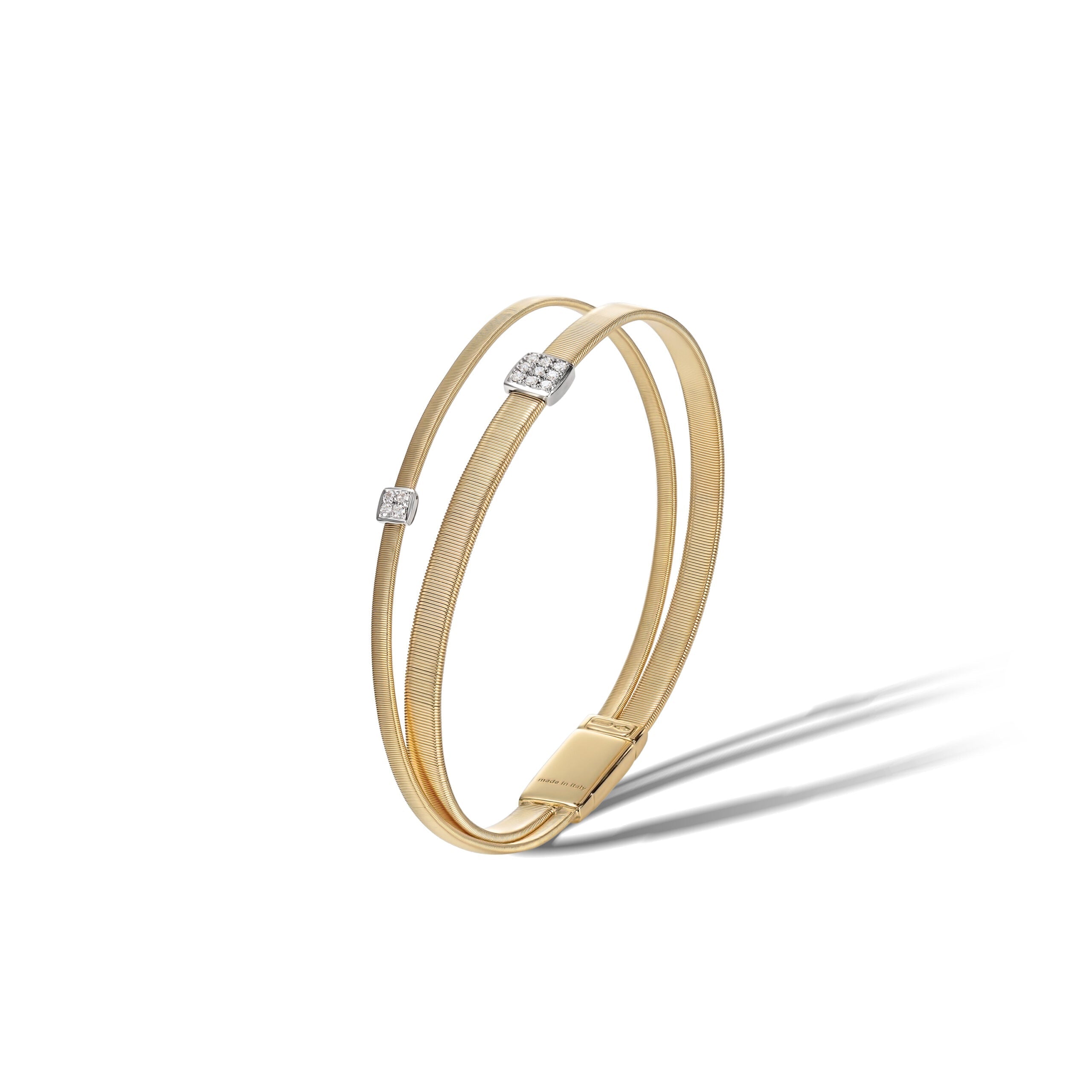 Marco Bicego Masai Collection 18k Yellow Gold and Diamond Two Strand Crossover Bracelet