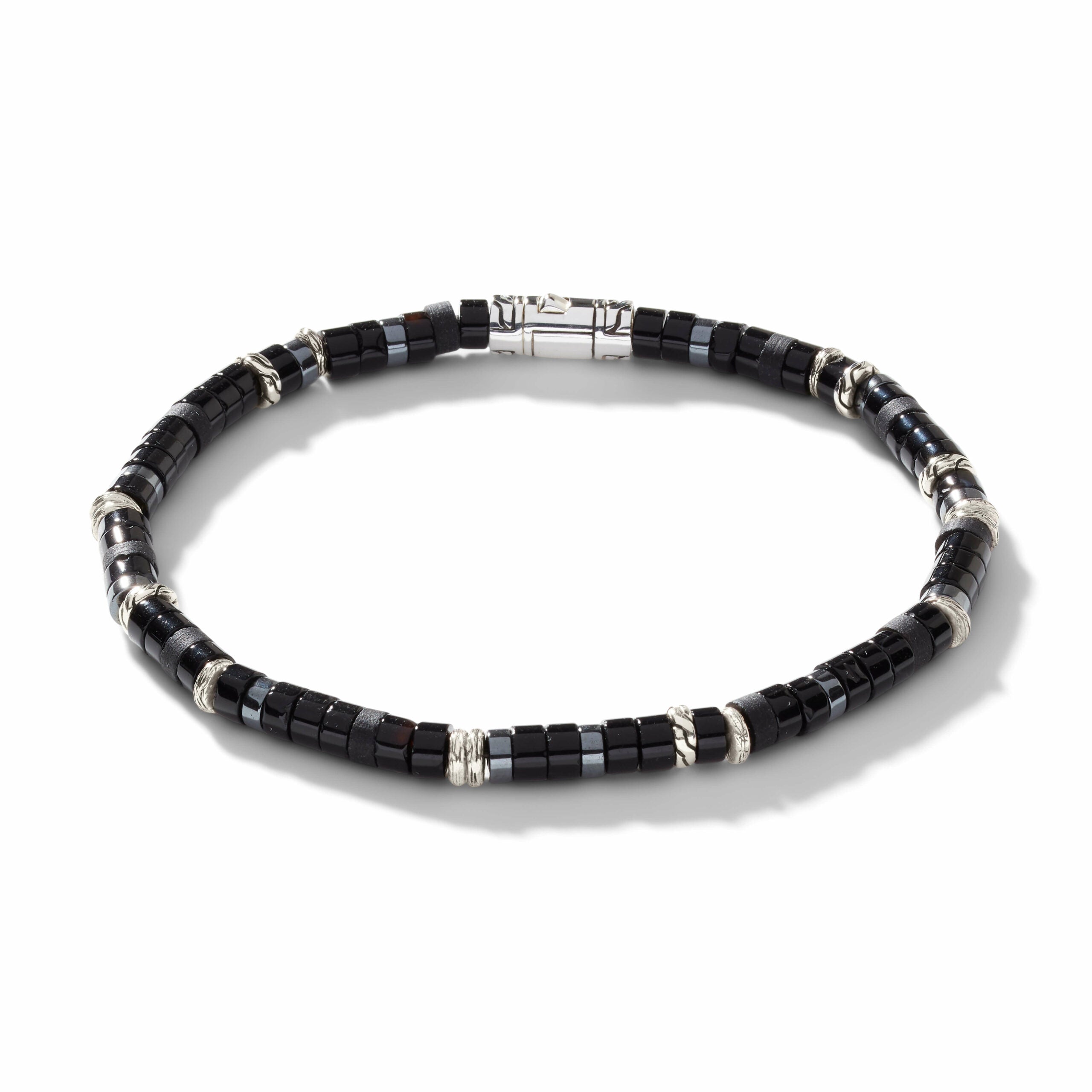 Classic Chain Heishi 4mm Black Onyx and Hematite Beaded Bracelet