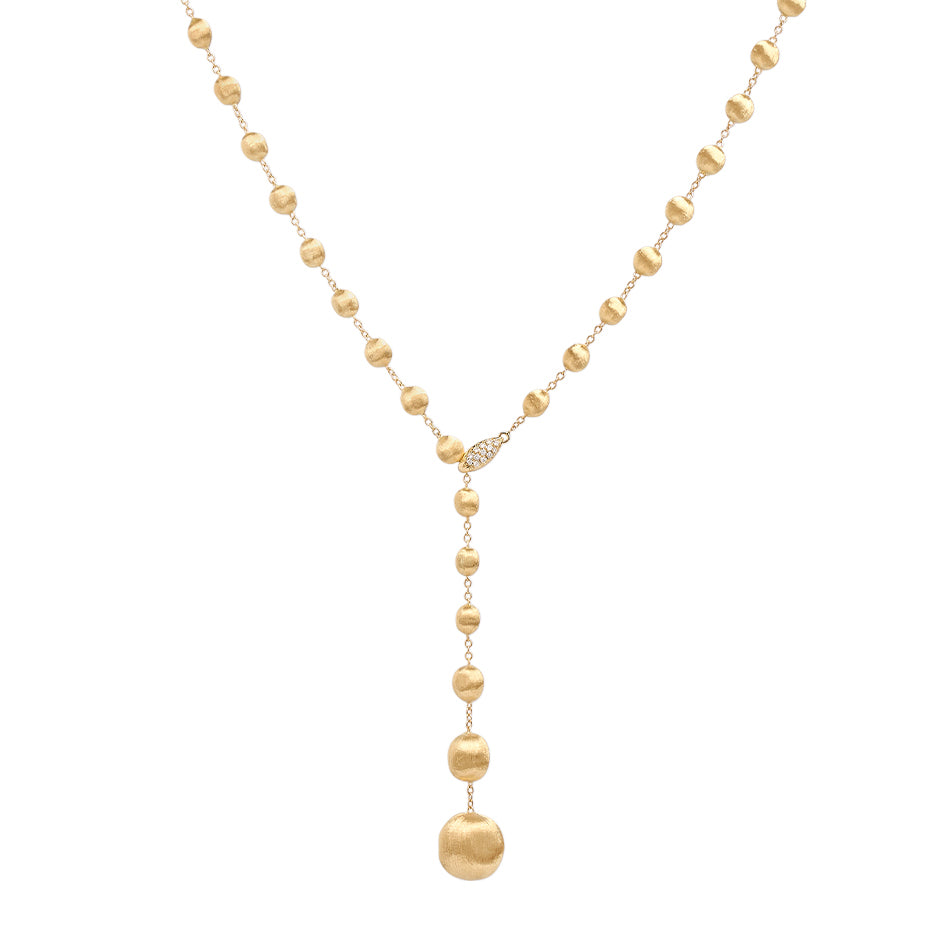 Marco Bicego Africa Collection 18K Yellow Gold Lariat Necklace with Diamond Pavé Clasp