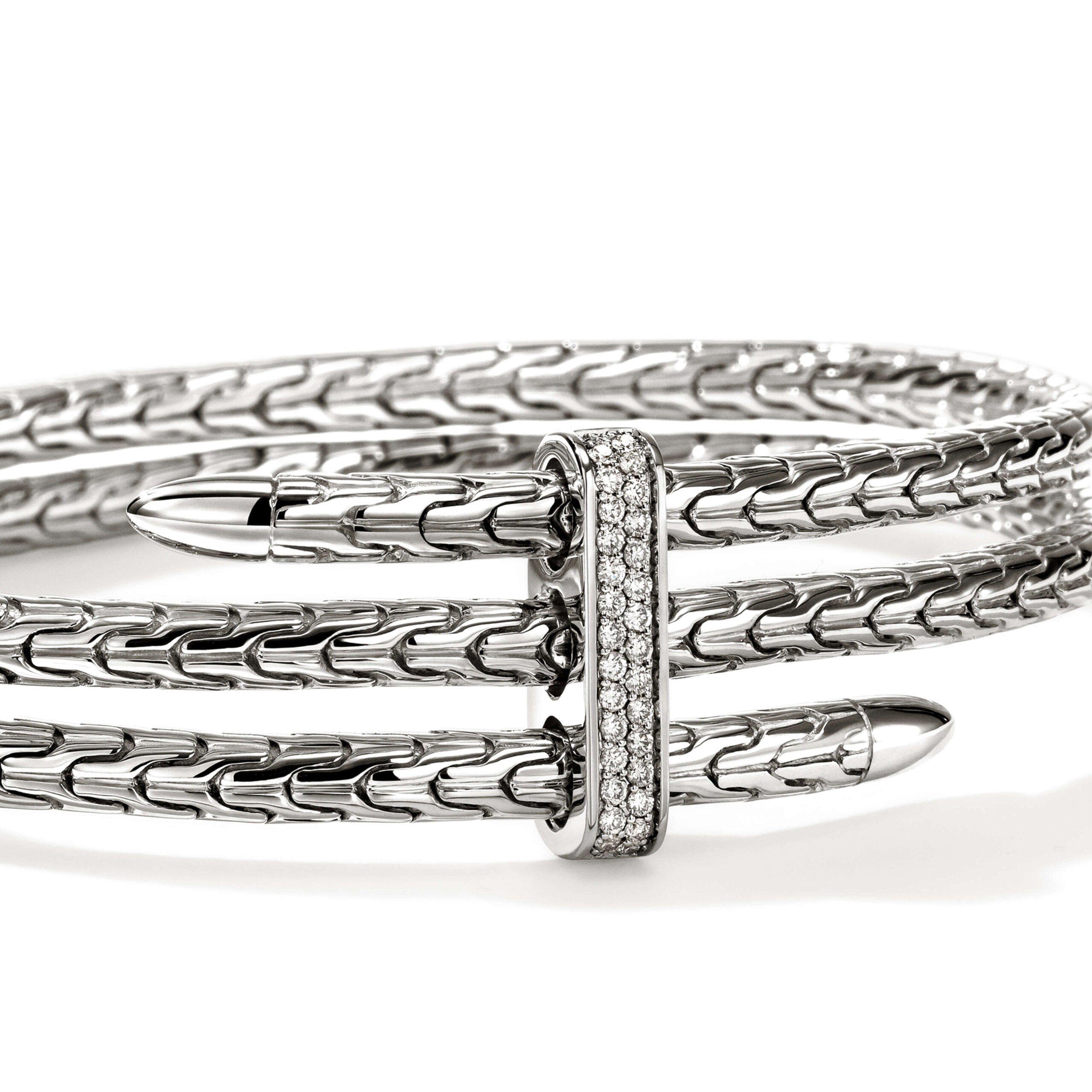 John Hardy Sterling Silver and Diamond Flex Cuff Bracelet