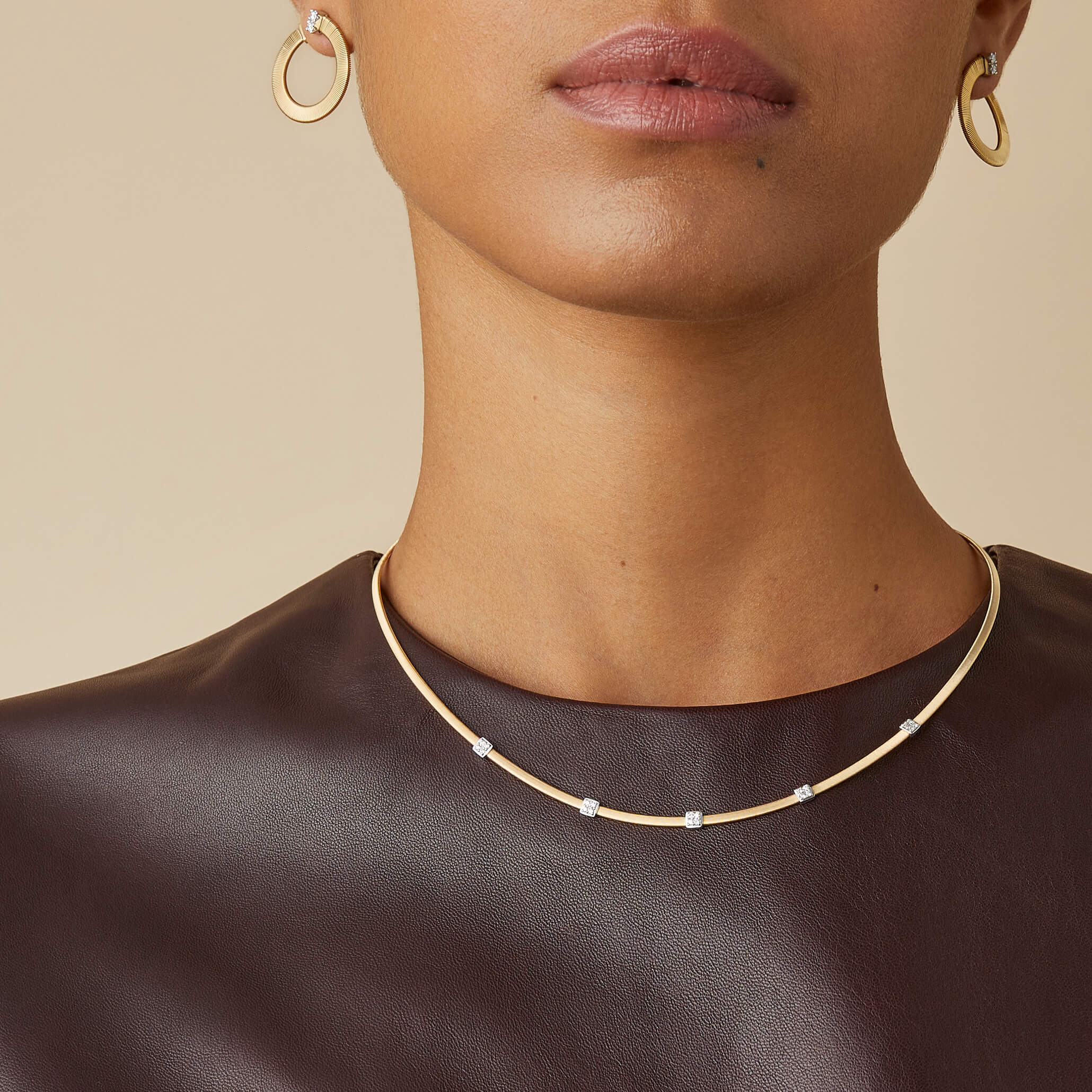 Marco Bicego Masai Collection 18K Yellow Gold Coil Necklace with Diamond Stations