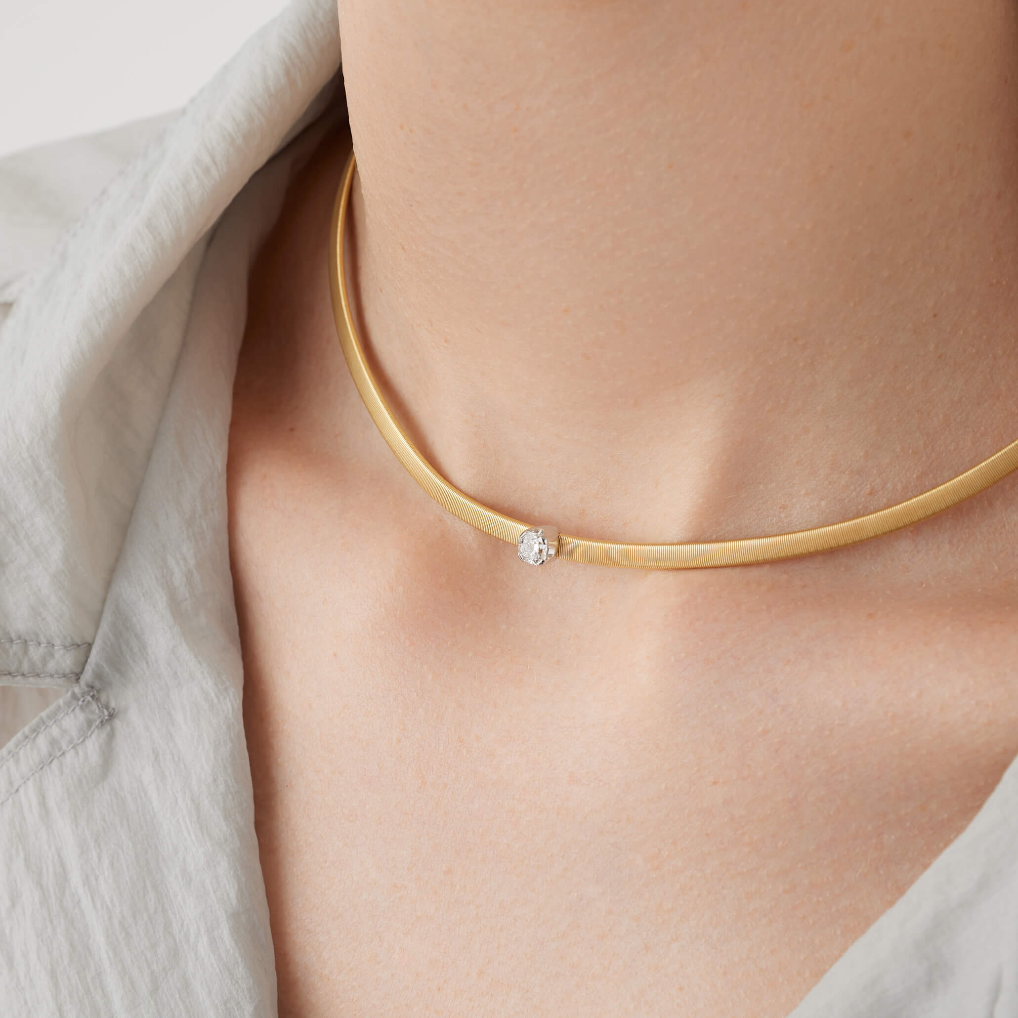 Marco Bicego Masai Collection 18K Yellow Gold Coil Collar with Cushion Cut Diamond