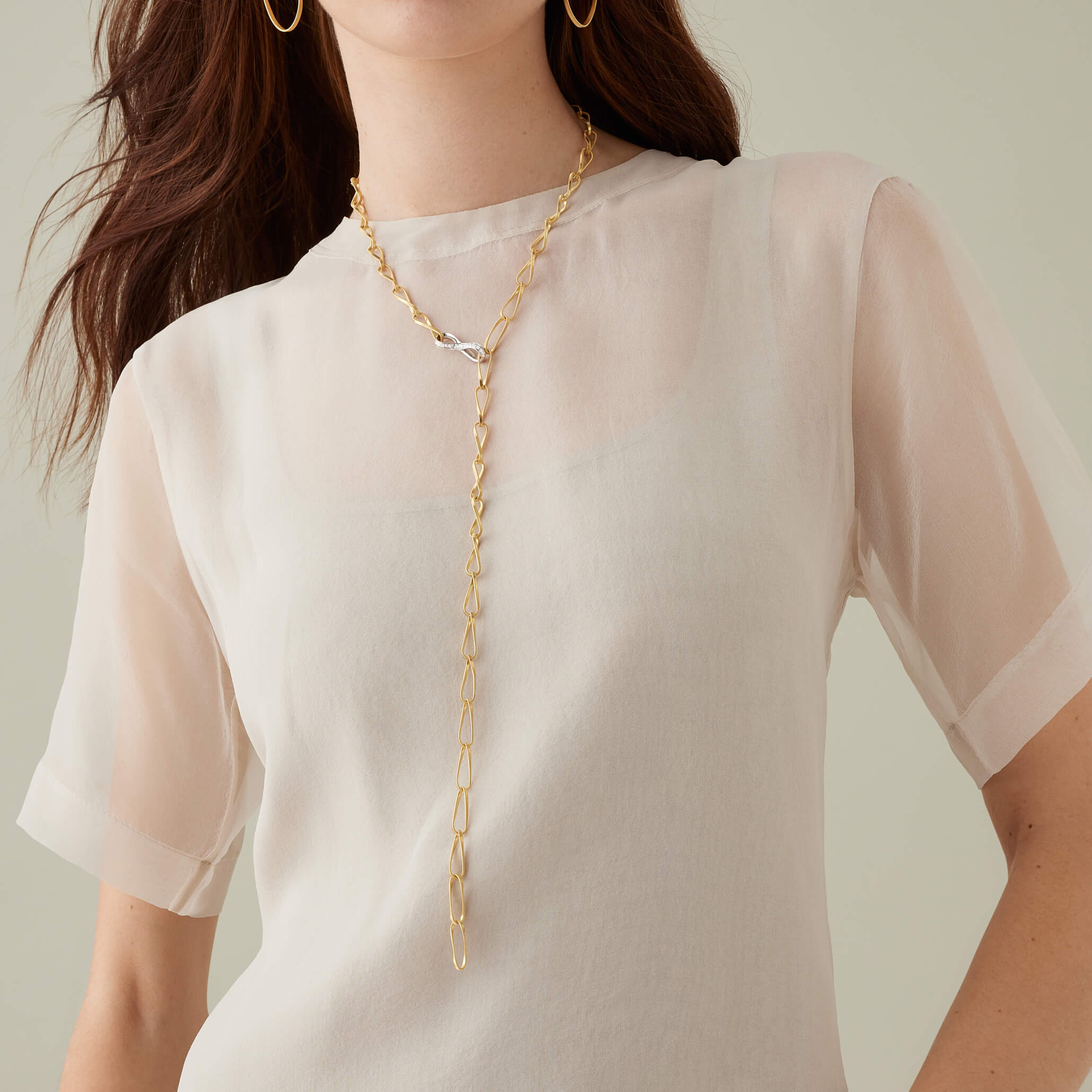 Marco Bicego Marrakech Onde Collection 18K Yellow Gold Twisted Coil Link Lariat with Diamond Clasp