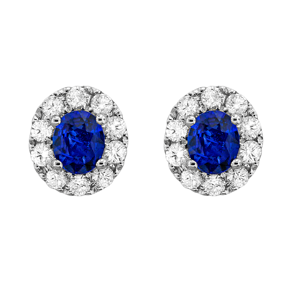 Oval Sapphire and Halo Diamond Earrings