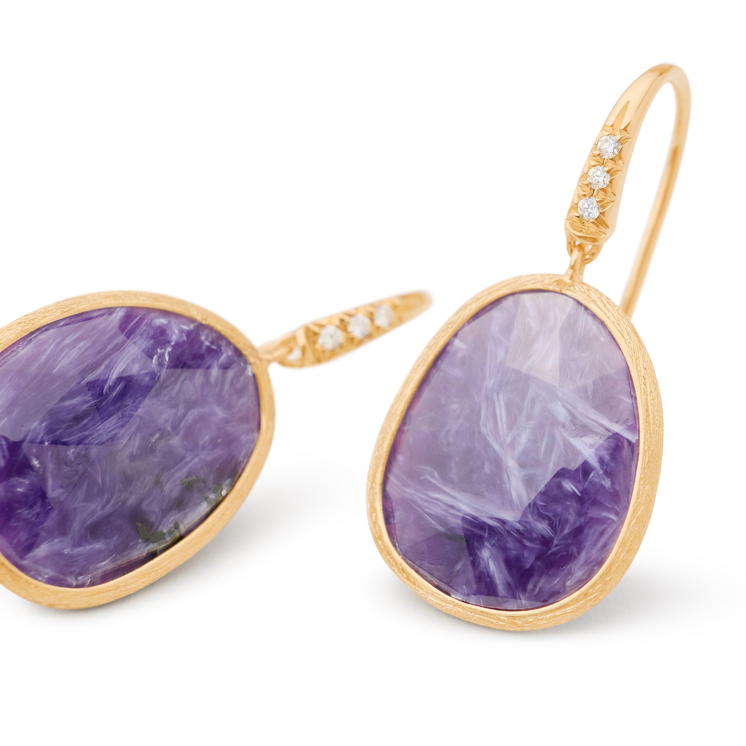 Marco Bicego Lunaria Collection 18K Yellow Gold Drop Earrings with Charoite and Diamond Accents