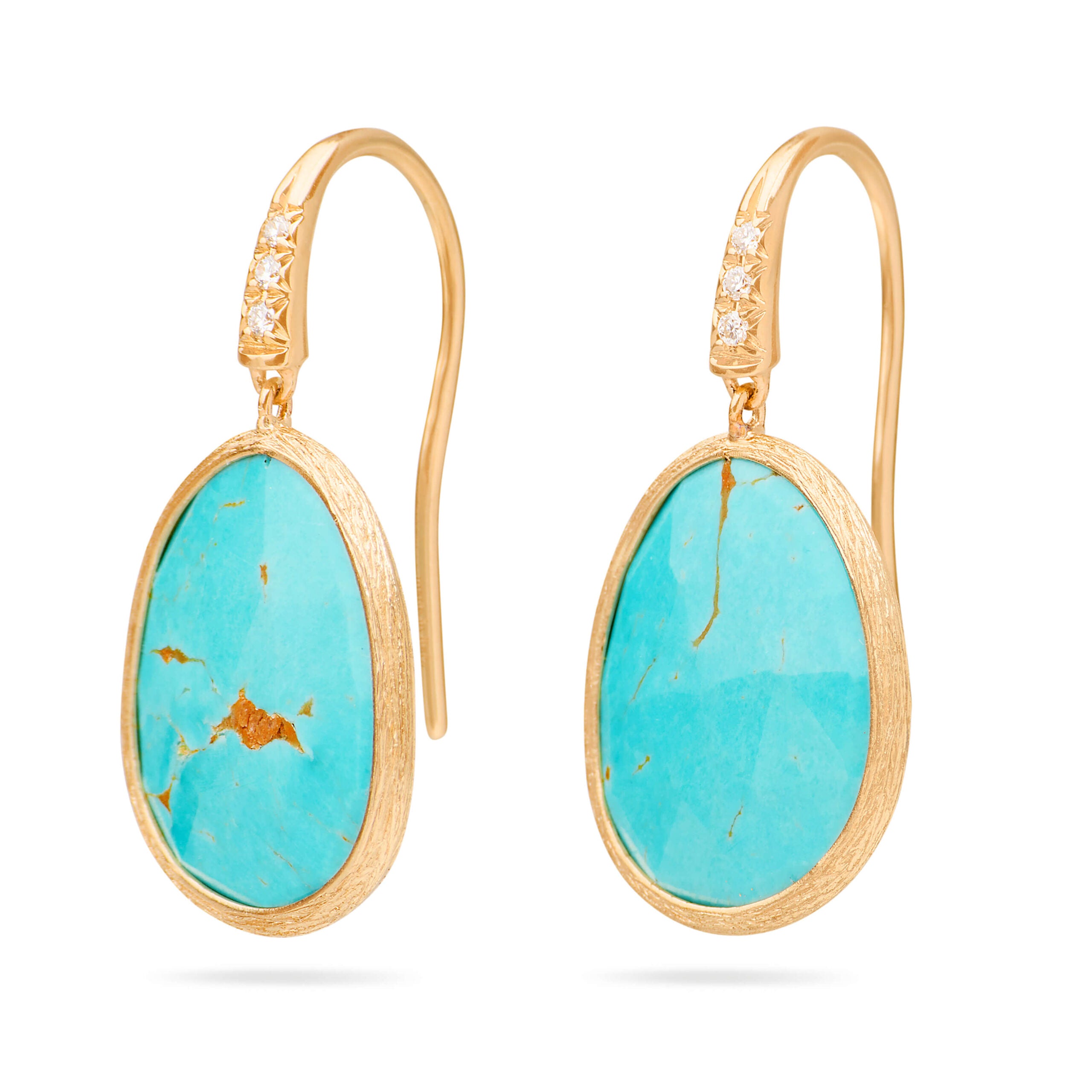 Marco Bicego Lunaria Collection 18K Yellow Gold Drop Earrings with Turquoise and Diamond Accents