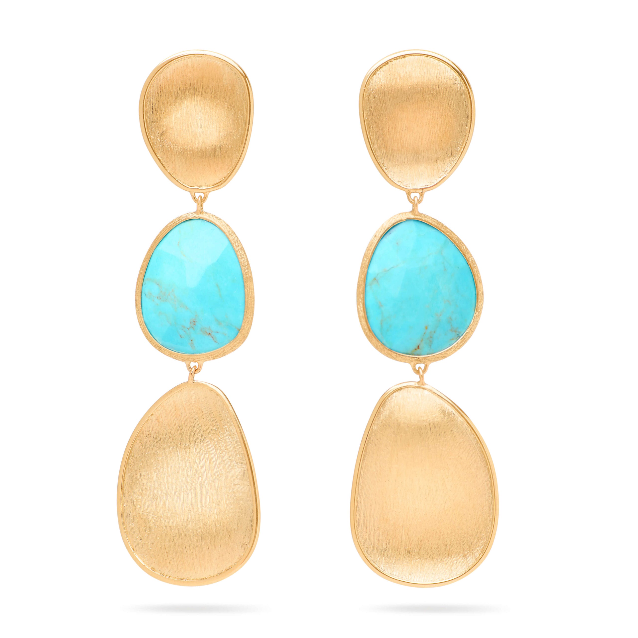 Marco Bicego Lunaria Collection 18K Yellow Gold Three-Drop Turquoise Earrings