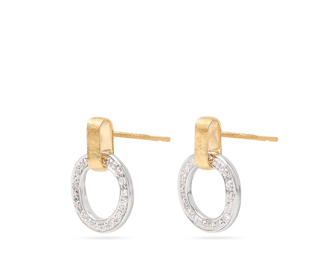 Marco Bicego Jaipur Link Collection 18K Yellow & White Gold Flat-Link Diamond Studs
