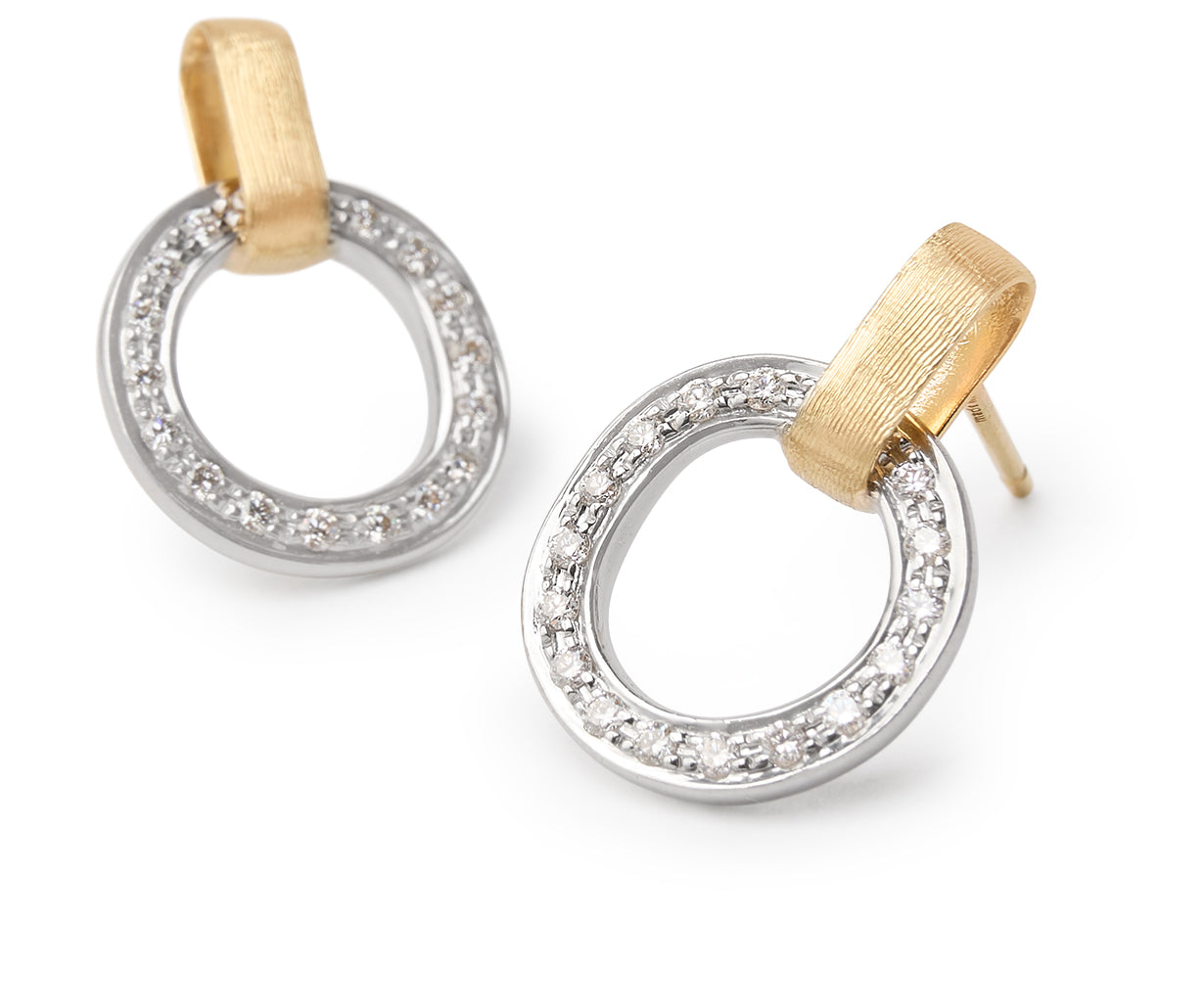Marco Bicego Jaipur Link Collection 18K Yellow & White Gold Flat-Link Diamond Studs
