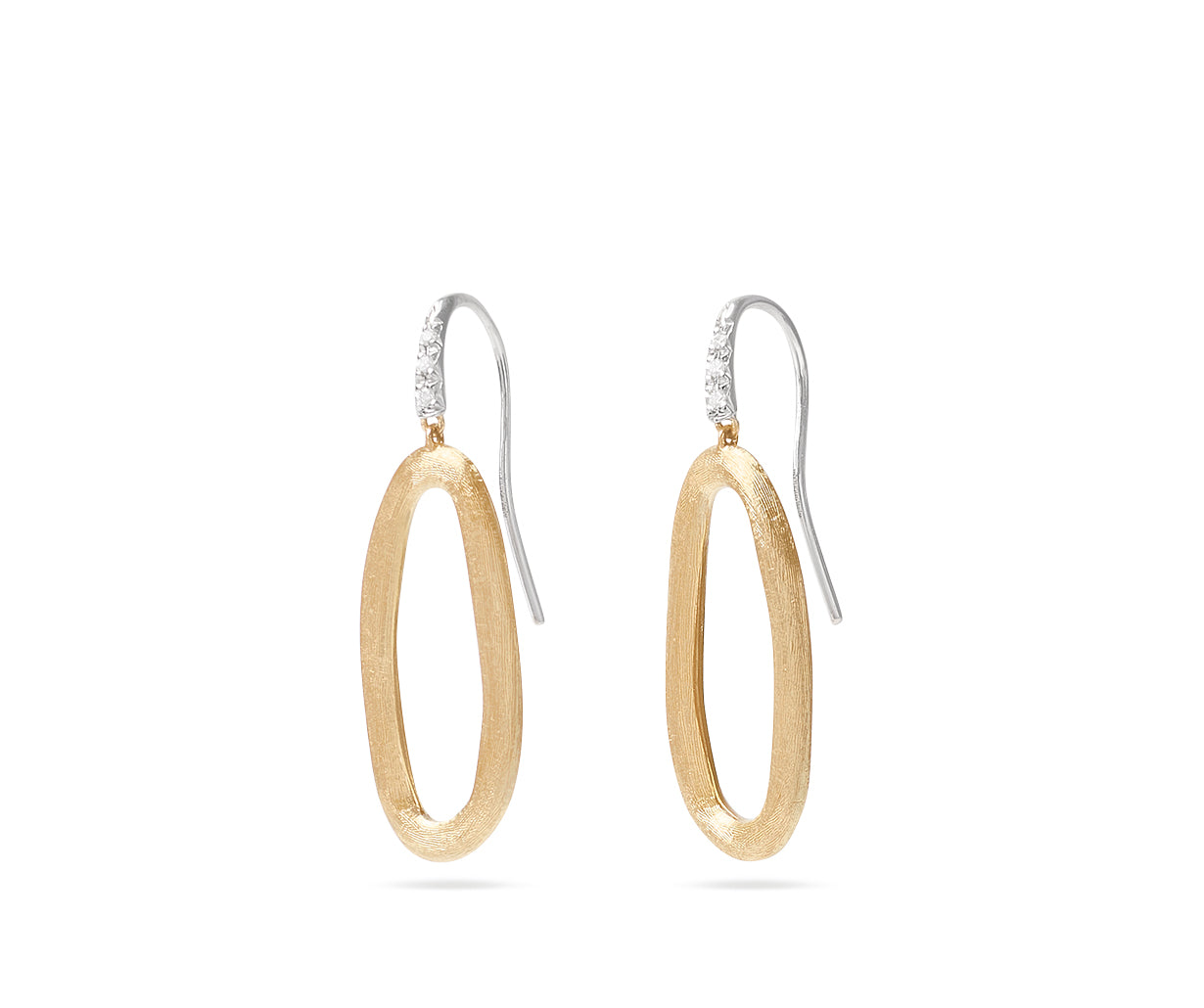Marco Bicego Jaipur Link Collection 18K Yellow & White Gold Oval Link Diamond Hook Earrings