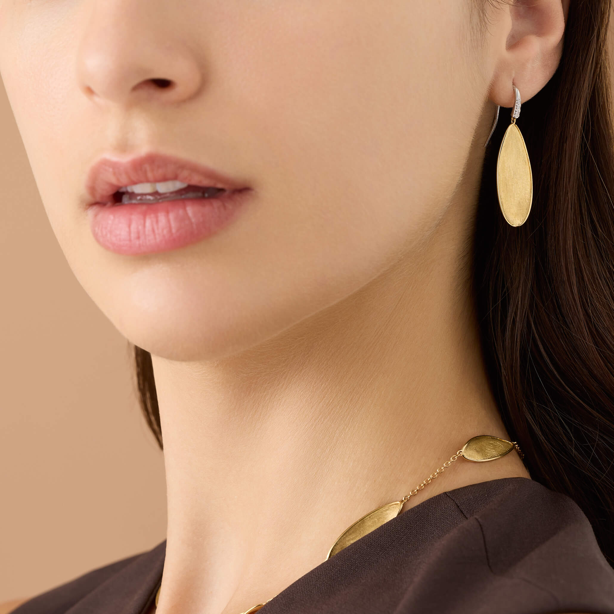 Marco Bicego Lunaria Collection 18k Yellow Gold and Diamond Twisted Drop Earrings