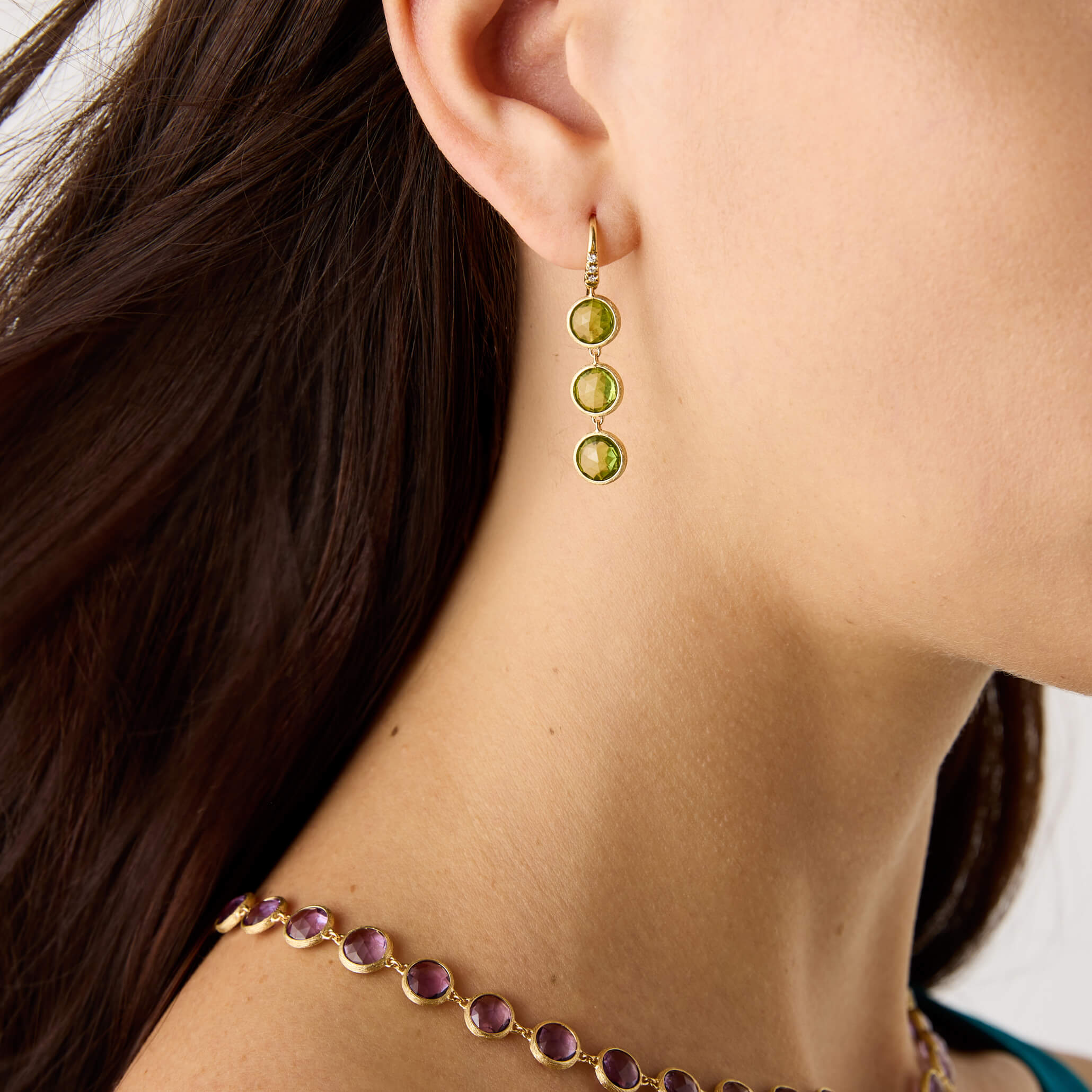 Marco Bicego Jaipur Collection Diamond and Peridot Triple Drop Earrings