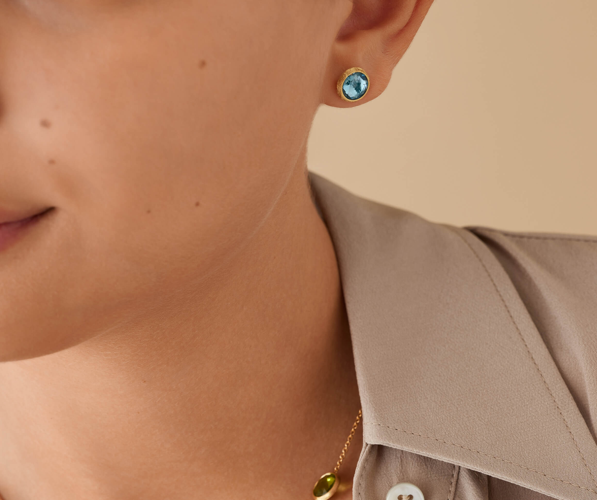 Marco Bicego Jaipur Color Collection 18k Yellow Gold Blue Topaz Stud Earrings