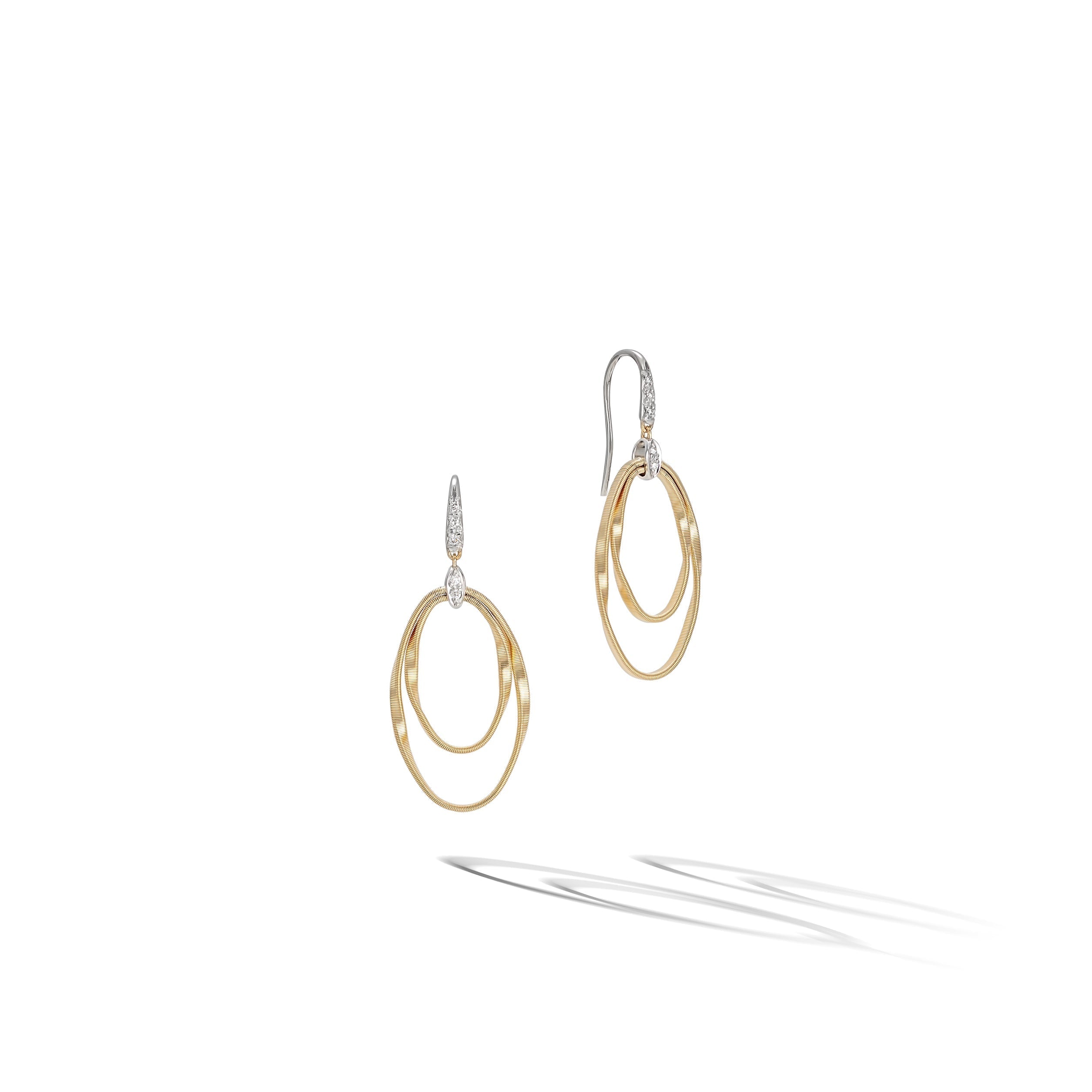 Marco Bicego Marrakech Onde Collection 18k Yellow Gold and Diamond Double Concentric Hook Earring