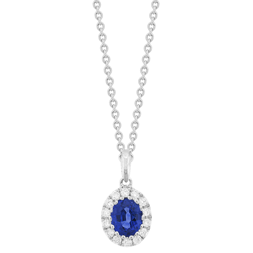 Oval Sapphire and Diamond Halo Pendant