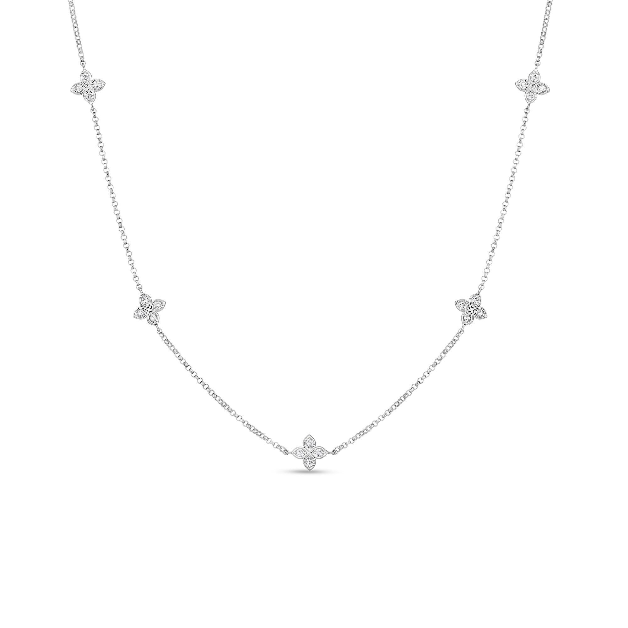 Roberto Coin White Gold Diamond Love by the Inch 5 Station Necklace
