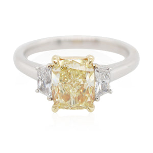 2.11ct Cushion Cut Fancy Yellow 3 Stone Diamond Ring