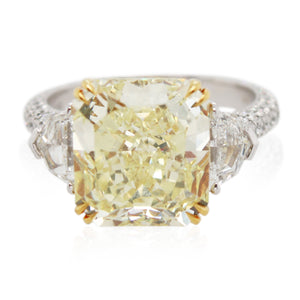 6.75ct Radiant Cut Fancy Intense Yellow Diamond 3 Stone Ring