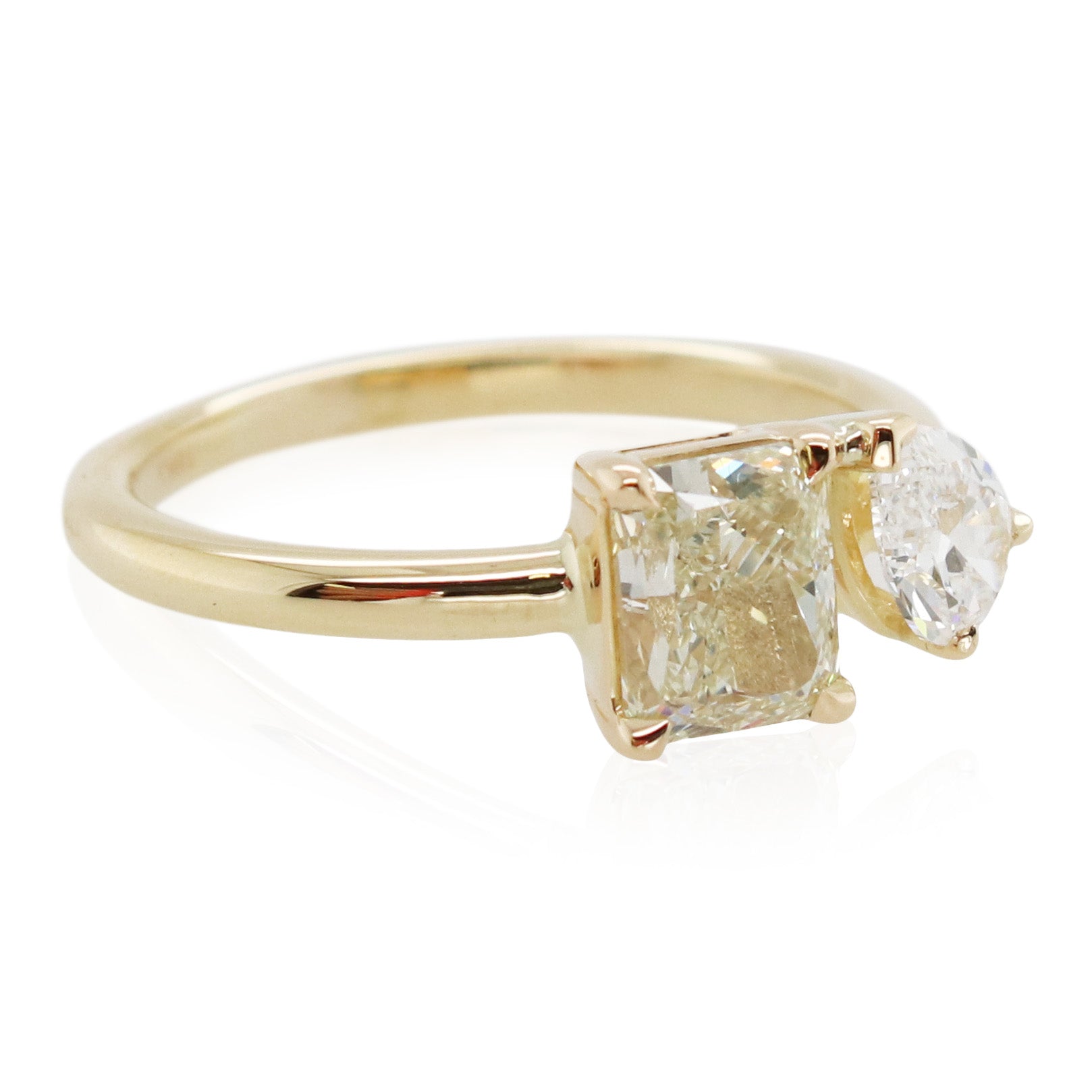 Radiant Cut and Pear Shaped 2 Stone Diamond Ring