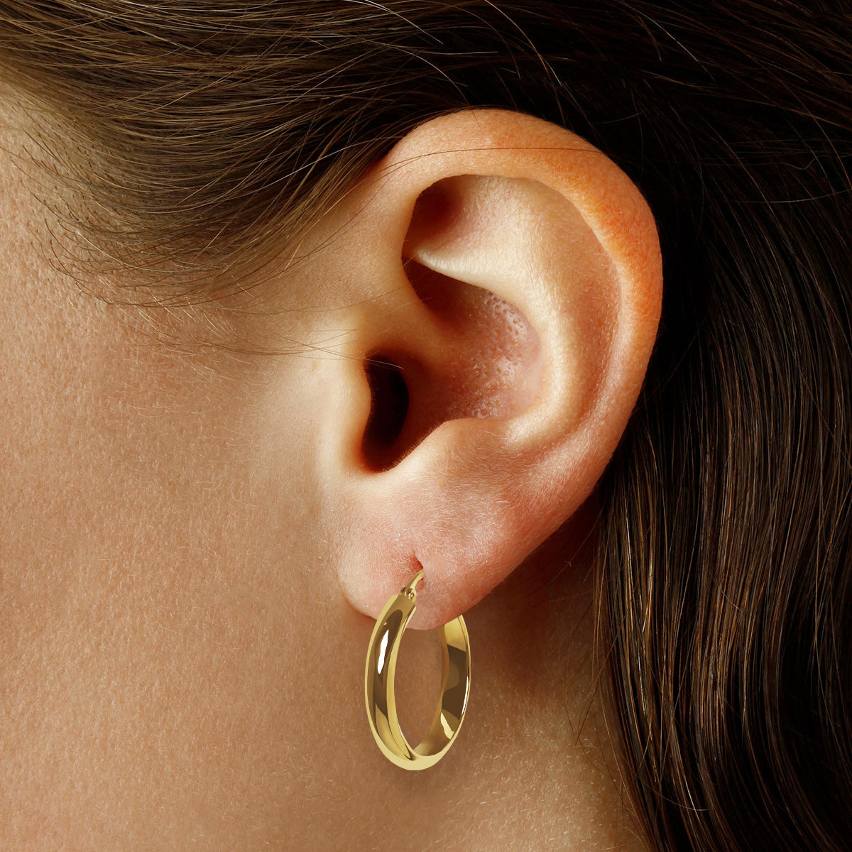 Yellow Gold Half Round Tube Hoop Earrings